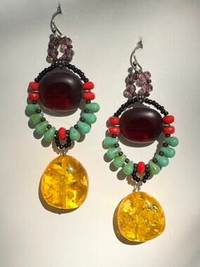 Vintage Boho Czech Glass Handmade Beaded Earrings Surgical Steel Ear Wire